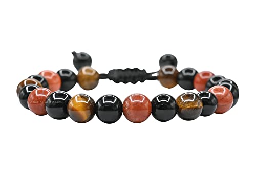 Amazing Gemstone Anti Bullying Manifestation Bracelets - Black Obsidian Tiger Eye Red Jasper Bracelet Set for Healing Calming Anxiety Stress Relief Gifts Pulseras Para Hombres Mujer (Adjustable) - color: Bullying Support