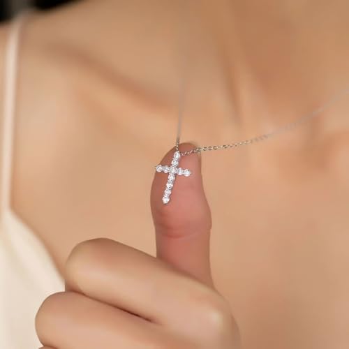 Stainless steel Cubic Zirconia Cross Necklace for Women Pendant with Chain 16"/18"+2" Perfect Jewelry Gifts for Birthday Christmas Mothers Day Wedding - size: 18+2 inches, style: Silver Cross