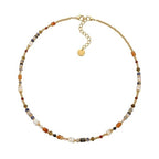 Handmade Natural Gemstone Beaded Necklace for Women, Cultured Freshwater Pearl Choker with Adjustable Extension Chain, Boho Healing Crystal Jewelry Collection - color: c Colorful