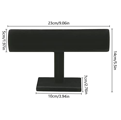 Velvet Wood One Tier Bracelet Bangle Hovering T-Bar Bracelet Holder Bracket Necklace Jewelry Display Stand for Malls Home Organization, Black