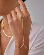 PAVOI 14K Gold Plated Hand Chains for Women - Adjustable Hand Chain Bracelet and Ring - Trendy Gold Handchain Bracelet Stack Summer Jewelry - Beads, Pearl, and Cubic Zirconia Body Jewelry - style: Satellite