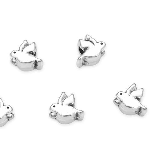 20pcs Cute Dove Bird Symbol of Peace Hope Large Hole Animal Loose Beads (4.5mm Hole) Antique Silver Metal Spacer for DIY Craft Jewelry Making MEC-A2 - size: Dove/Bird