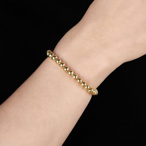 QOGIR 14k gold Handmade Healing Bracelet, Natural Gem Stone Crystal Elastic Gold Bracelet - color: 14k Gold Plated Beads, size: 6m