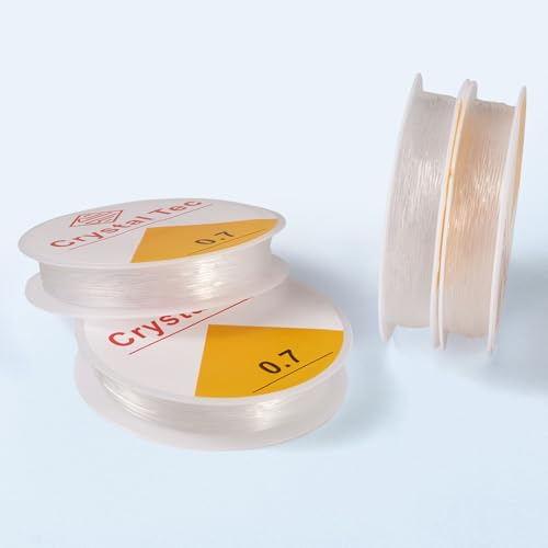 4 Rolls Elastic Stretch Thread Cord for Bracelets 0.7mm Round Clear Crystal Bracelet Beading Thread Elastic String Rope for DIY Women Necklace Jewelry Making Beading Craft, 8.7 Yards(8m)/roll - size: 0.7mm