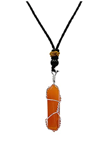Amazing Gemstone Crystals and Healing Stones Carnelian Necklace - Gold Chain Necklace Pendant - Real Crystal Necklace - color: Double Point (Silver Wire), size: 1 PIECE