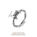 HZMAN Silver Stainless Steel Barbed Wire Wrap Ring for Men Women, Hypoallergenic Non-Tarnish Adjustable Industrial Punk Ring for Daily Wear & Gift Size 7-12