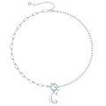 Yoosteel Pearl Initial Necklace for Women, Dainty Pearl Chain Choker Initial Necklaces for Women Toggle Clasp Paperclip Link Chain Necklace Jewelry Gifts - color: Silver, style: C