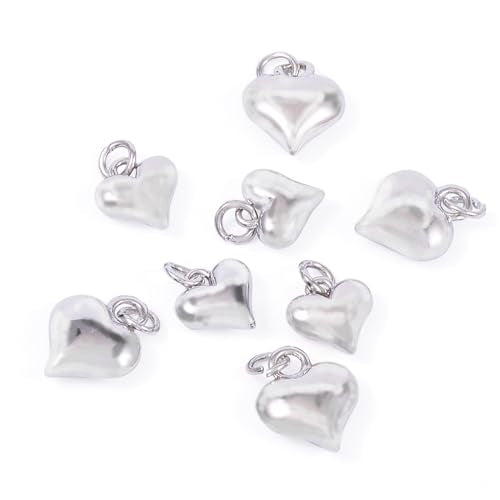FASHEWELRY Real 18K Gold Plated Heart Charms Platinum Brass Pendants with Loop for Bracelets Necklace DIY Jewelry Making, Wedding, Mother's Day Festival Gifts - color: 1 color-Platinum