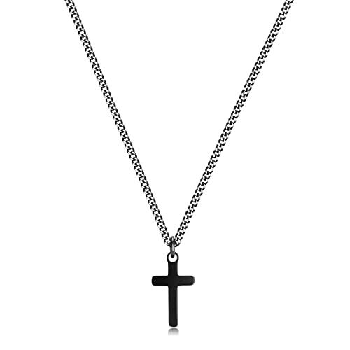 Joxevyia Cross Necklace for 14K Gold Filled Stainless Steel Small Cross Pendant with Cuban Chain Necklace Simple Faith Jewelry Christmas Gift for Men Women 16-24 Inches - size: 22 inches, style: black cross necklace 0.8"*0.4"