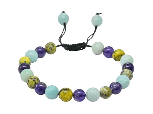 Amazing Gemstone Bracelet for Headaches and Migraines - Amazonite Serpentine Amethyst Bracelet Set for Men Women Healing Calming Anxiety Stress Relief Gifts Pulseras Para Hombres Mujer (Adjustable) - color: Headache & Migraine