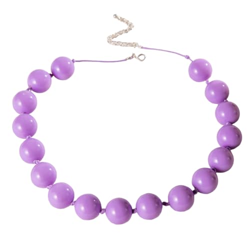 Caiyao Bohemian Colorful Acrylic Round Beaded Choker Necklaces Handmade Adjustable Resin Beads Clavicle Rope Necklace for Women Men Ethnic Costume Party Vacation Jewelry Gifts - color: Purple