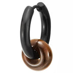 Stainless Steel Circle Beads Huggie Hinged Hoop Earrings for Men Women, 2pc - color: Black & Tiger Eye, size: Diameter:12MM