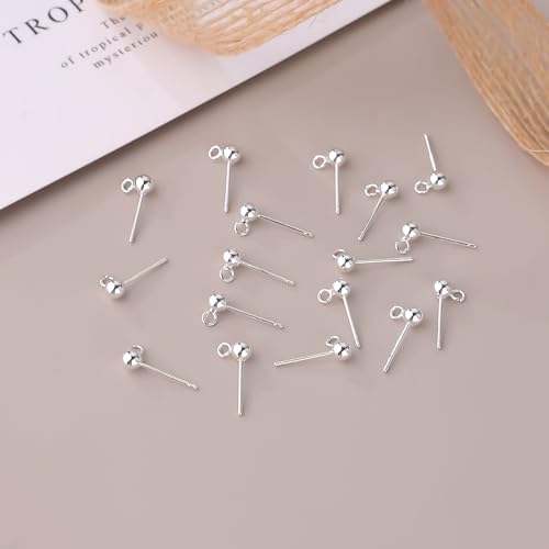 50PCS 14K Gold and Silver Ball Earring Posts Hypoallergenic Earring Studs Ball Ear Pin with 925 Sterling Silver Post for DIY Jewelry Making Findings - color: B Style -14K Gold and Silver Smooth Ball