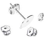 100Pcs 925 Sterling Silver Earrings Posts Flat Pad Ear Stud Hypoallergenic Blank Earring Pins with Loop and 925 Sterling Silver Earring Backs for Jewelry DIY Making Findings