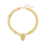 Chunky Heart Necklace for Women, Colorful Acrylic Beaded Statement Puff Heart Necklace, Cute Boho Y2K Choker Necklace for Gift Jewelry - color: Turmeric