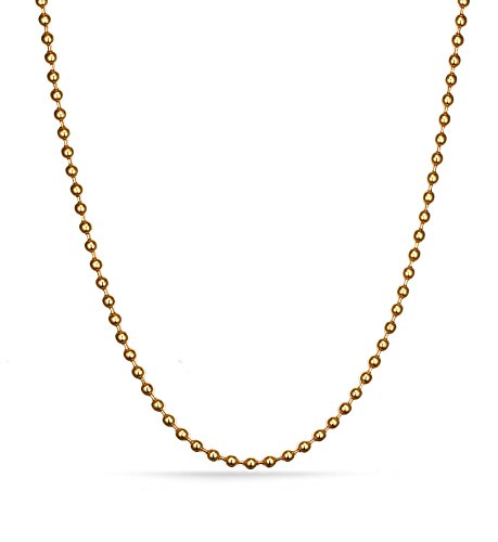 Titanium Stainless Steel Small Beads Ball Chain Necklace for Men Women 24-38 Inches Silver Black Gold - color: Gold, 3mm wide