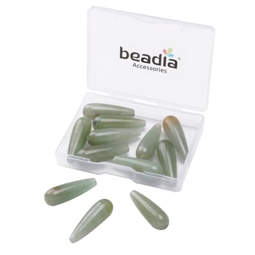 BEADIA Natural Green Aventurine Teardrop Stone Beads 10x30mm 12pcs Dangle Earring Charm for DIY Jewelry Making - color: Green Aventurine
