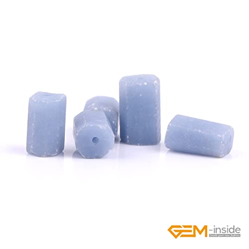 GEM-Inside 28Pcs 8x12mm Natural Blue Anglite Stone Gemstone Faceted Freeform Tube Column Chakra Beads for Jewelry Making Full 15" Strand Power Energy Healing Stone - color: Blue Anglite