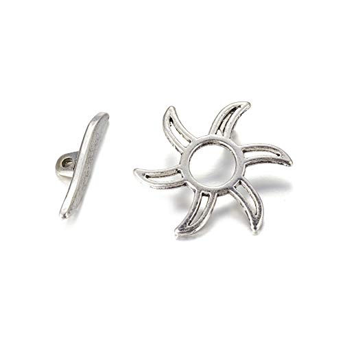 Craftdady 20 Sets Antique Silver Sun Toggle Clasps Tibetan T Bar Closure End Clasps for Bracelet Necklace Making - color: Antique Silver, 22.5x22.5mm
