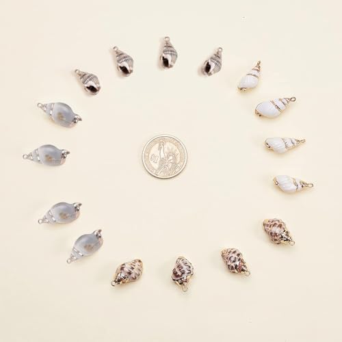 SUNNYCLUE 1 Box 16Pcs Oval Ocean Beach Spiral Seashells Craft Charms Connectors Pendant Conch Shells Charms with Plated Golden Loop Bail for Jewelry Bracelet Necklace Making Craft Supplies - color: 1 Box 16pcs Shell Charms