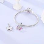 LAZA Charms for Bracelets 925 Sterling Silver Butterfly Summer Travel Ocean Lucky Charm Beads Pendant Jewelry for Women Mom - color: Pink Winged Butterfly