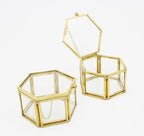 JIARI Glass Jewelry Box Small Gold Hexagonal Decorative Box Ring Earring Display Keepsake Box Case Box for Storage (Small 2 Pack)