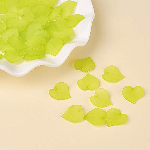 50Pcs Frosted Acrylic Leaf Charms Green Yellow Transparent Plant Pendants Clear Autumn Leaves Beads Summer Charms for Jewelry Making - color: Green Yellow #2