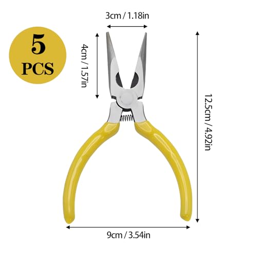 5 Pcs 5" Needle Nose Pliers, Long Nose Pliers Set with Side Cutter,Mini Fine Needle Nose Pliers with Comfort Grip, Precision Small Needle Nose Plier for Electronics, Craft, Jewelry Making