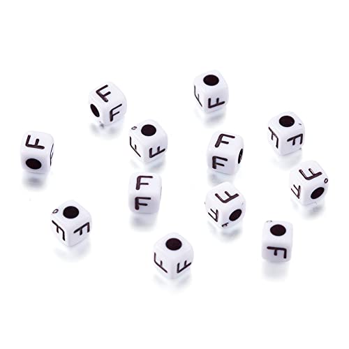 240pcs Opaque Acrylic Letter F Cube Beads White Plastic Alphabet Loose Spacer Square Beads 4-5mm for DIY Name Bracelet Necklace Jewelry Crafts Making Hole: 1.8mm - color: Letter F#White and Black