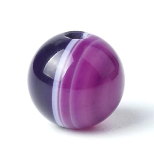 100Pcs Natural Stone 6mm Purple Striped Agate Round Loose Gemstone Energy Healing Beads Hole Size 1mm DIY Smooth Beads for Bracelet Necklace Earrings Jewelry Making - color: Purple Striped Agate, size: 6mm