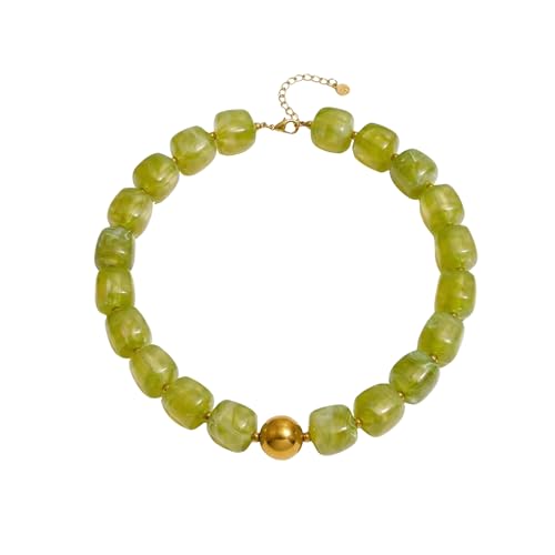 Chunky Acrylic Resin Beaded Necklace for Women Colorful Large Round Choker Adjustable Stack Acrylic Beads Necklace Resin Summer Party Jewelry - style: Olive Green