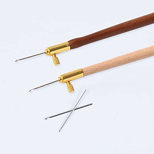 TXIN 4 Pieces Tambour Hooks with 12 Needles, Wooden Handle Embroidery Crochet Hooks, French Beading Needle Tools for Sewing Embroidery Sequins and Beads (0.7mm 1.0mm 1.2mm)