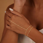 Gold Bracelets for Women Trendy, Dainty Gold Hand Chain Bracelet Stack 14k Gold Plated Finger Ring Bracelet Hand Chain Cz Layered Beaded Gold Bracelets for Women Non Tarnish Gold Jewelry Gift - style: layered satellite bracelet-gold