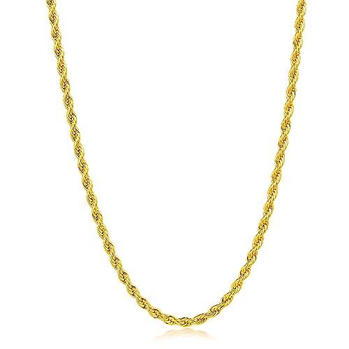 Fiusem 18K Gold Plated Rope Chain for Men, 18K Gold Plated/Black Chain Necklace, Stainless Steel Necklace for Men and Women, Jewelry Gifts - size: 26 Inches, style: Gold 4mm