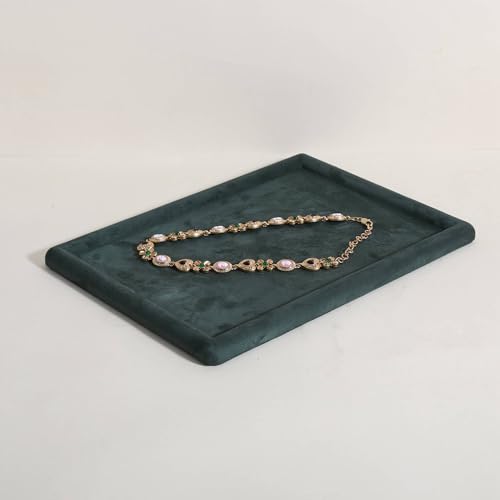 Rectangle Jewelry storage organizer plate, Velvet Jewerly display tray, Empty showcase tray for Necklace Bracelet Ring Earring【Green-Medium, 11.8 x 8.7 in 】 - color: Green, size: 11.8 x 8.7 in