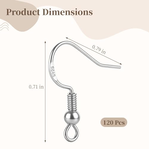 925 Sterling Silver Earring Hooks, 120 PCS Fish Hook Earrings for Earring Making Supplies Kit, Jewelry Making Supplies for DIY Earrings Hypoallergenic Ear Wires Fish Hook - color: Silver