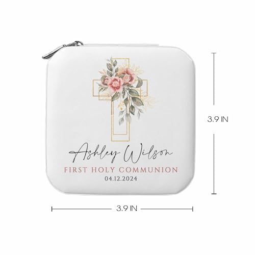 Personalized First Communion Gift for Girls – Custom Jewelry Box with Name & Date, Elegant Keepsake for First Holy Communion - color: Cross