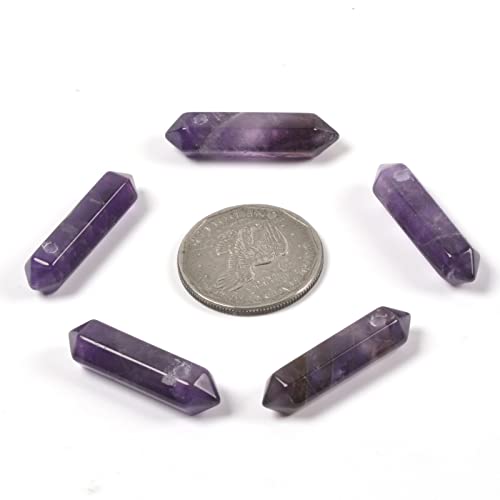 Amethyst 32mm Natural Gemstone Hexagonal Wand Jewelry Making Crystal Pointed Chakra Reiki Healing Beads 2mm Hole Drilled(Pack of 10) - color: Amethyst