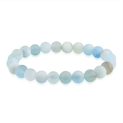 Bling Jewelry Natural Multi Color Semi Precious Gemstone Round Bead 8MM Strand Stackable Stretch Bracelet For Women Men Teen Unisex - color: Matte Aquamarine