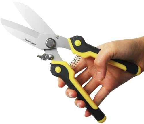 TOOLMAK Aviation Tin Snips Heavy Duty Metal Cutter, Straight Shears with Stainless Steel Blade & Comfort Grips, Multifunction Cutting of Branches, Cable Wires, Thin Iron, 9 Inch - size: 9 Inch Straight Snips
