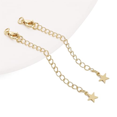 BEADIA 14K Gold Plated Extender Chains 75mm 20pcs Star Extension Tail Chains for Jewelry Making Findings - color: Star
