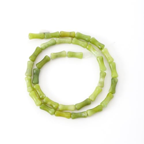 5x12mm Natural Green Jade Stone Bamboo Shape Gem Healing Energy Loose Spacer Beads for DIY Necklace Bracelet Earring - color: Green Jade