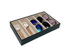 5 Slot High End PU Leather Velvet Drawer Divider Eyewear Storage Sunglasses Jewelry Show Tray Organizer - color: Blue-beige L5