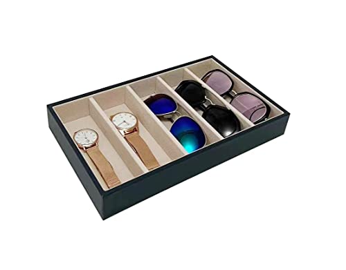 5 Slot High End PU Leather Velvet Drawer Divider Eyewear Storage Sunglasses Jewelry Show Tray Organizer - color: Blue-beige L5
