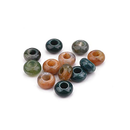 BEADIA Natural Indian Agate Rondelle Stone with Large Hole (5.5mm) Loose Semi Gemstone Beads for Jewelry Making 14mmx7.5mm 12pcs - color: Indian Agate, size: 14mm x 7.5mm