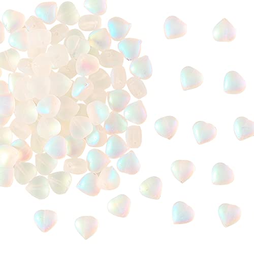 UR URLIFEHALL 100 Pcs Transparent Spray Painted Glass Beads AB Color Plated Frosted Heart Beads for DIY Necklaces Bracelets Jewelry Making - color: 100pcs-6x6x4mm-frosted AB color heart glass beads