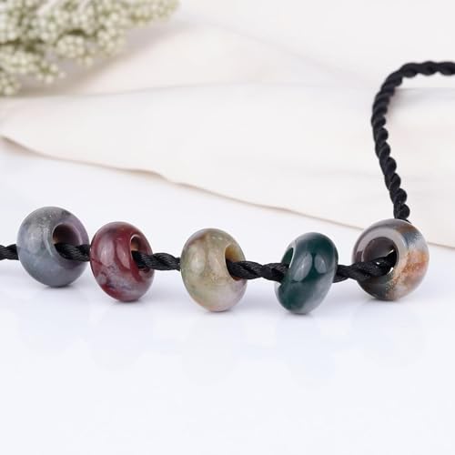 20Pcs Natural Indian Agate Large Hole Beads, 8x14mm Rondelle Gemstone Spacer Beads 6mm Big Hole for Jewelry Making, Beading Bracelets, Macrame & Hair Braiding - color: Indian Agate