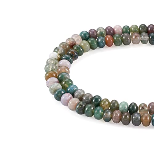 Cheriswelry 95~96pcs/Strand 6mm Rondelle Natural Indian Agate Beads Stone Loose Spacer Beads Crystal Energy Gemstone Craft Beads Smooth Charms for DIY Bracelet Necklace Jewelry Making - color: Natural Indian Agate