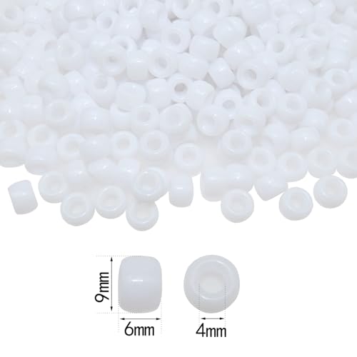 Amaney White Pony Beads with Storage Box 6x9mm Acrylic Beads 500pcs for Hair Braids Jewelry Making - color: White