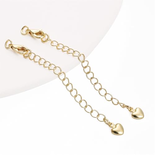 BEADIA 14K Gold Plated Extender Chains 75mm 20pcs Smooth Heart Extension Tail Chains for Jewelry Making Findings - color: Smooth Heart